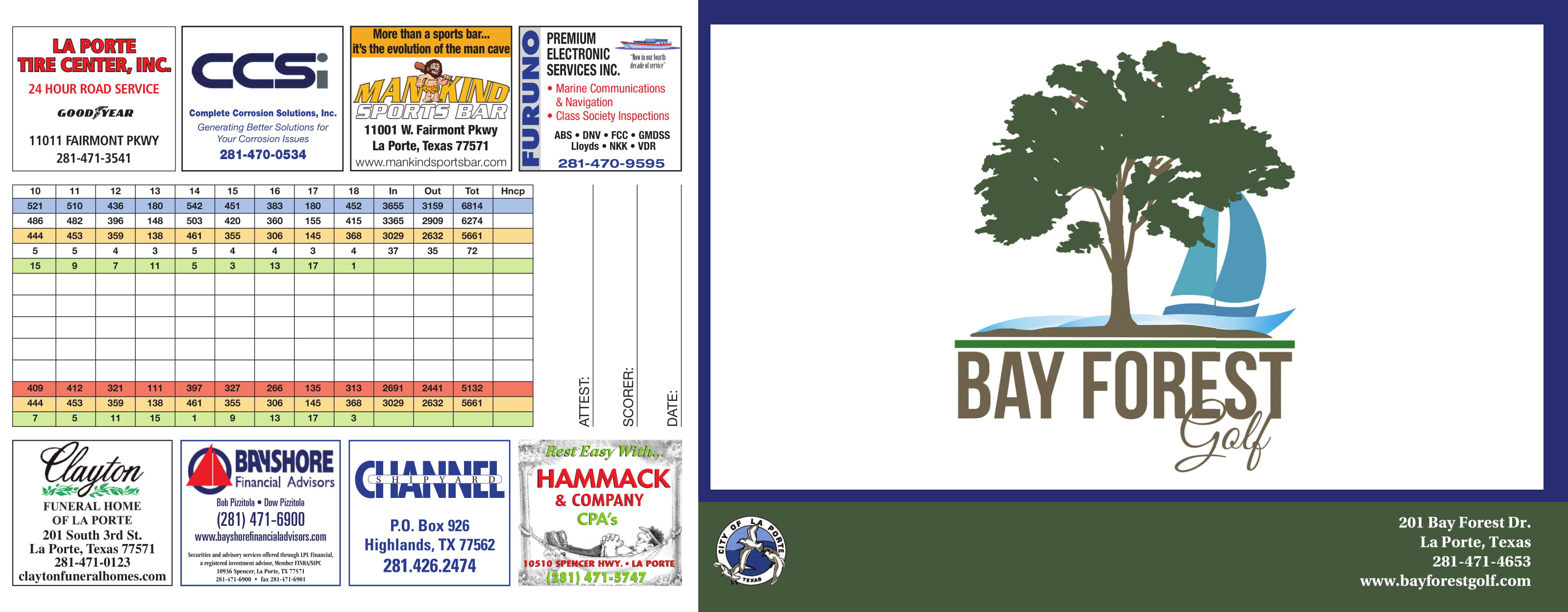 Scorecard Bay Forest Golf Course